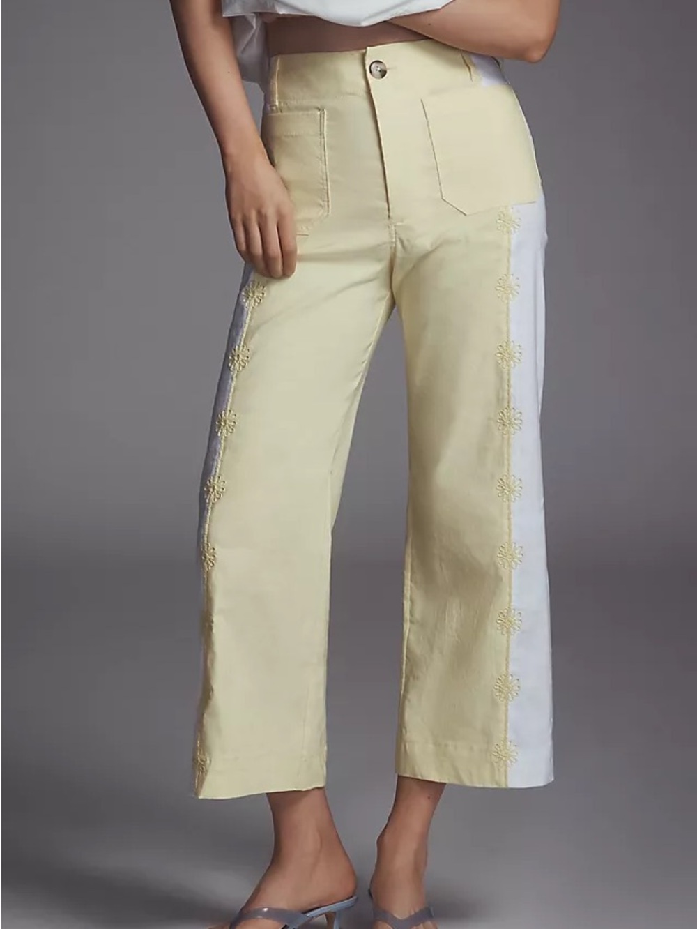 NWT Anthropologie Maeve Colette Cropped Wide Leg Trousers Embroidered Size 31